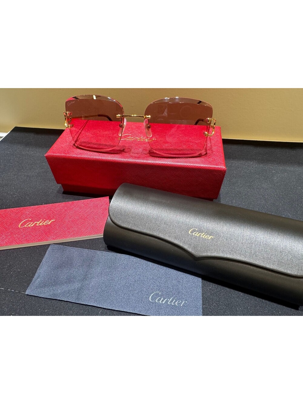 Cartier Signature C Rimless Square Sunglasses Gold CT0007RS